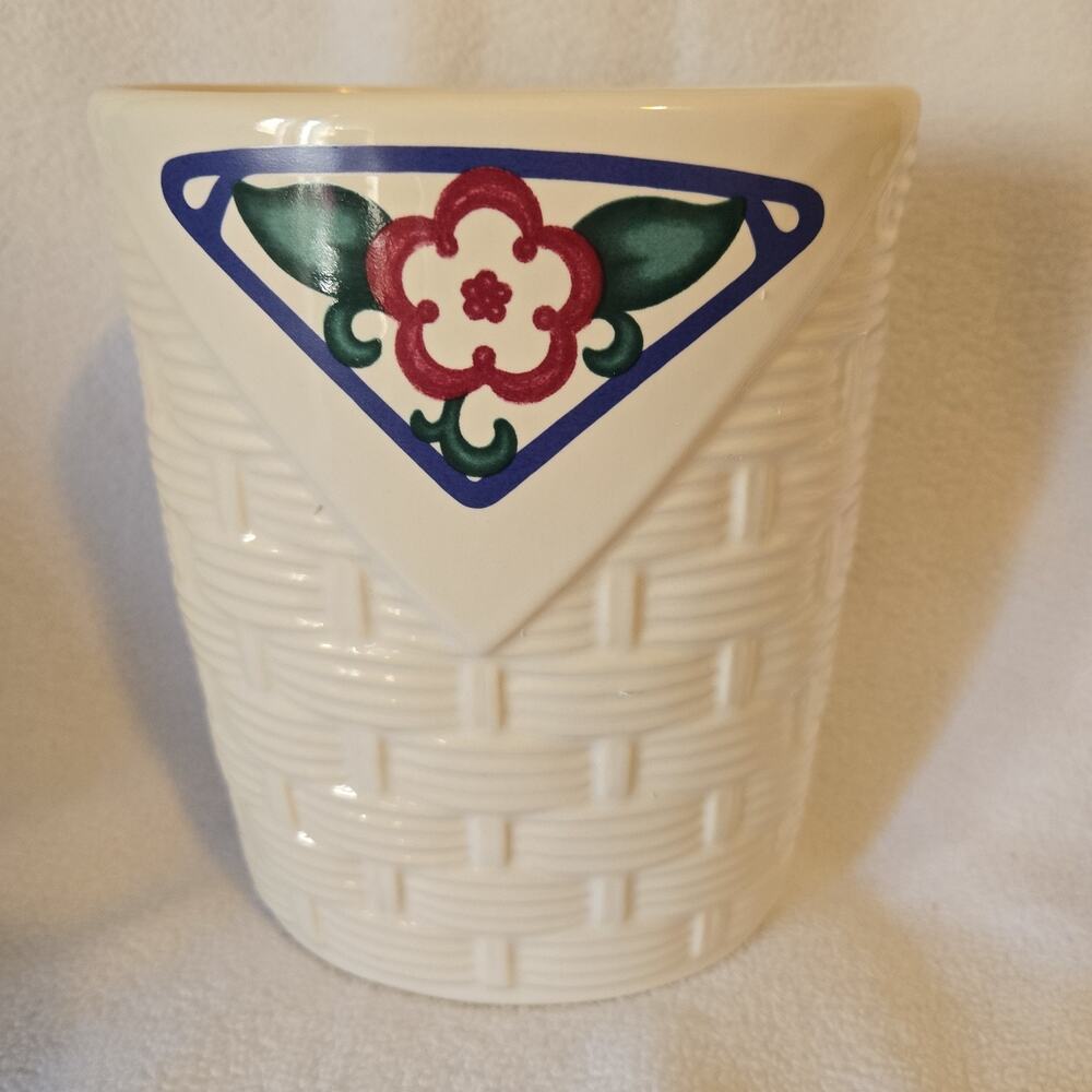 Pfaltzgraff Arbor Vine Woven Basket Utensil Crock Vase Farmhouse Cottage 7"